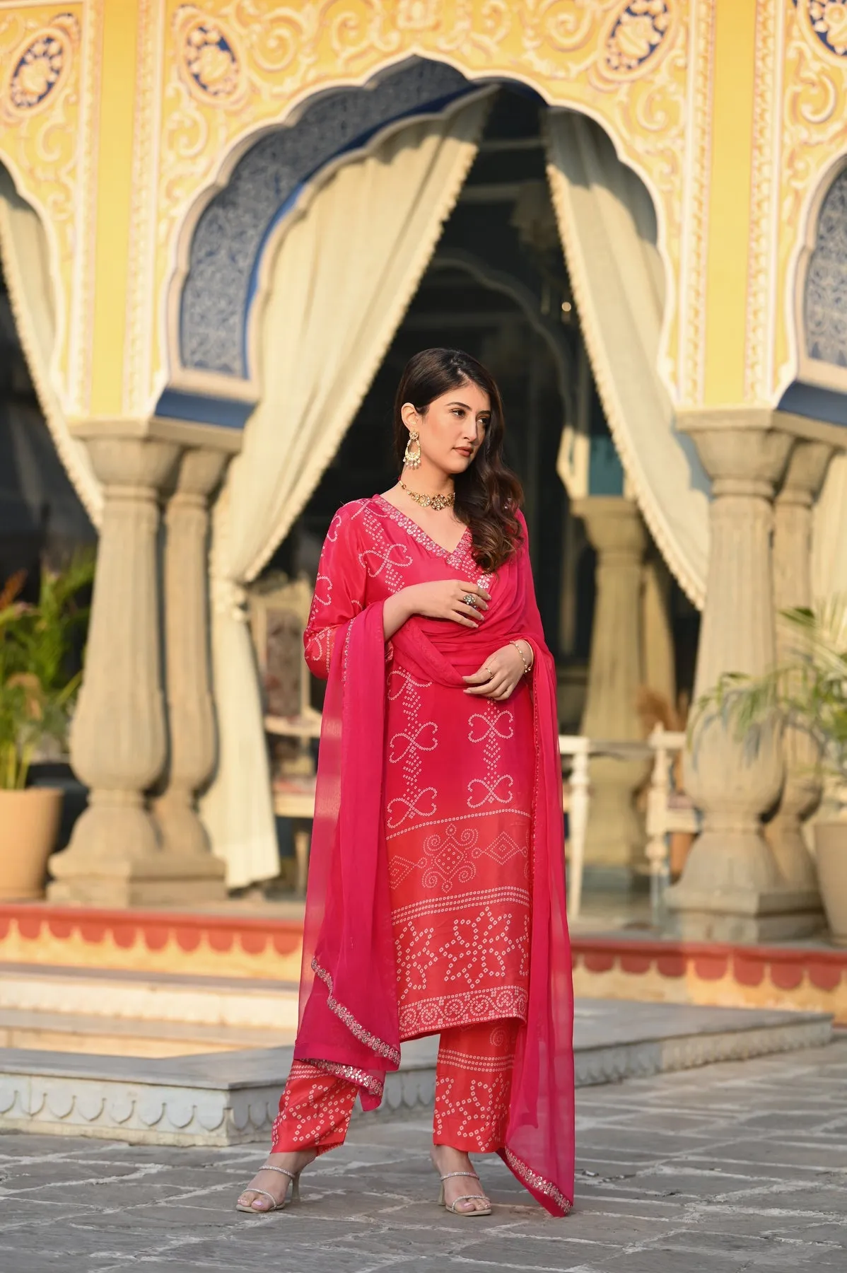 FRIFILL Elegant Bandhani Printed Pakistani Suit – Traditional &amp; Stylish Ethnic Wear