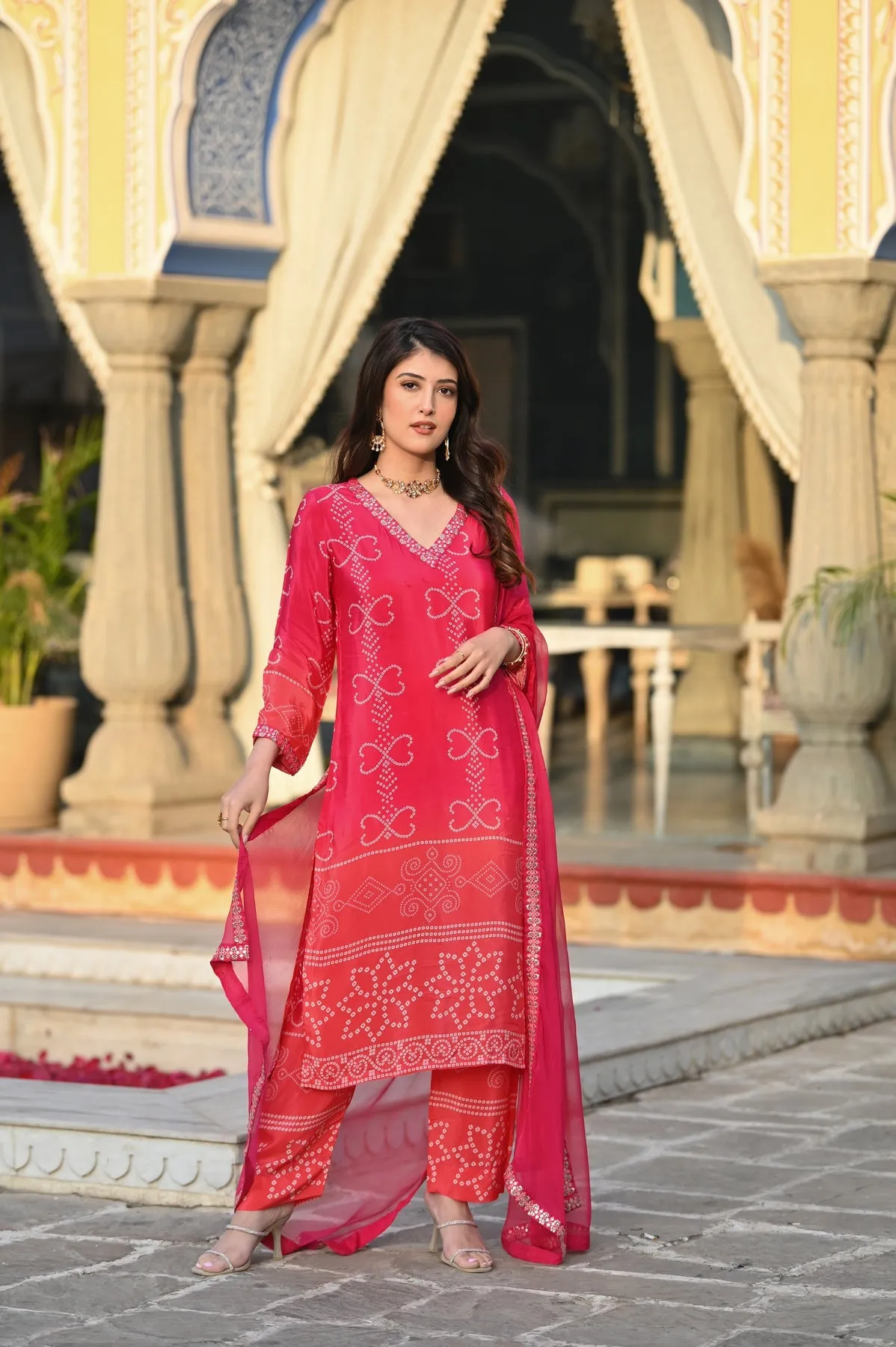 FRIFILL Elegant Bandhani Printed Pakistani Suit – Traditional &amp; Stylish Ethnic Wear