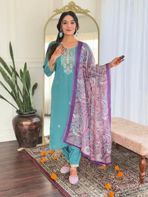 FRILLFIT : Sea Green Embroidered Kurta Set with Printed Dupatta – Elegant Ethnic Wear for Festive & Day Events