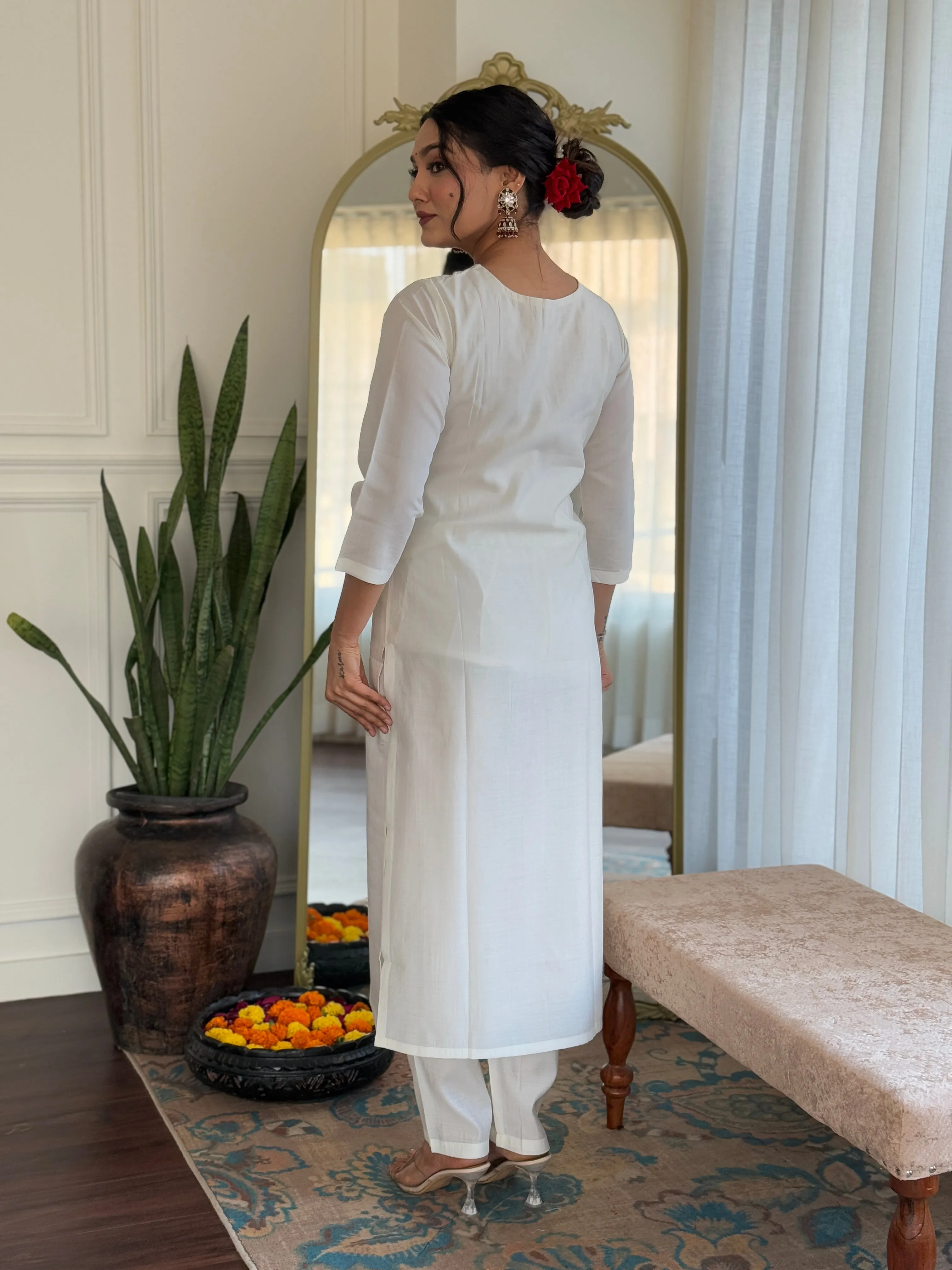 FRILLFIT : White Kurta Set with Maroon Warli Print Dupatta – Festive &amp; Ethnic Wear for Women