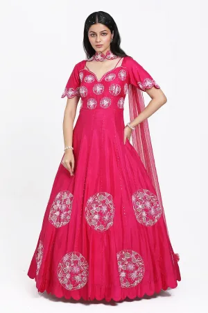 Fuchsia Thread Work Anarkali Set