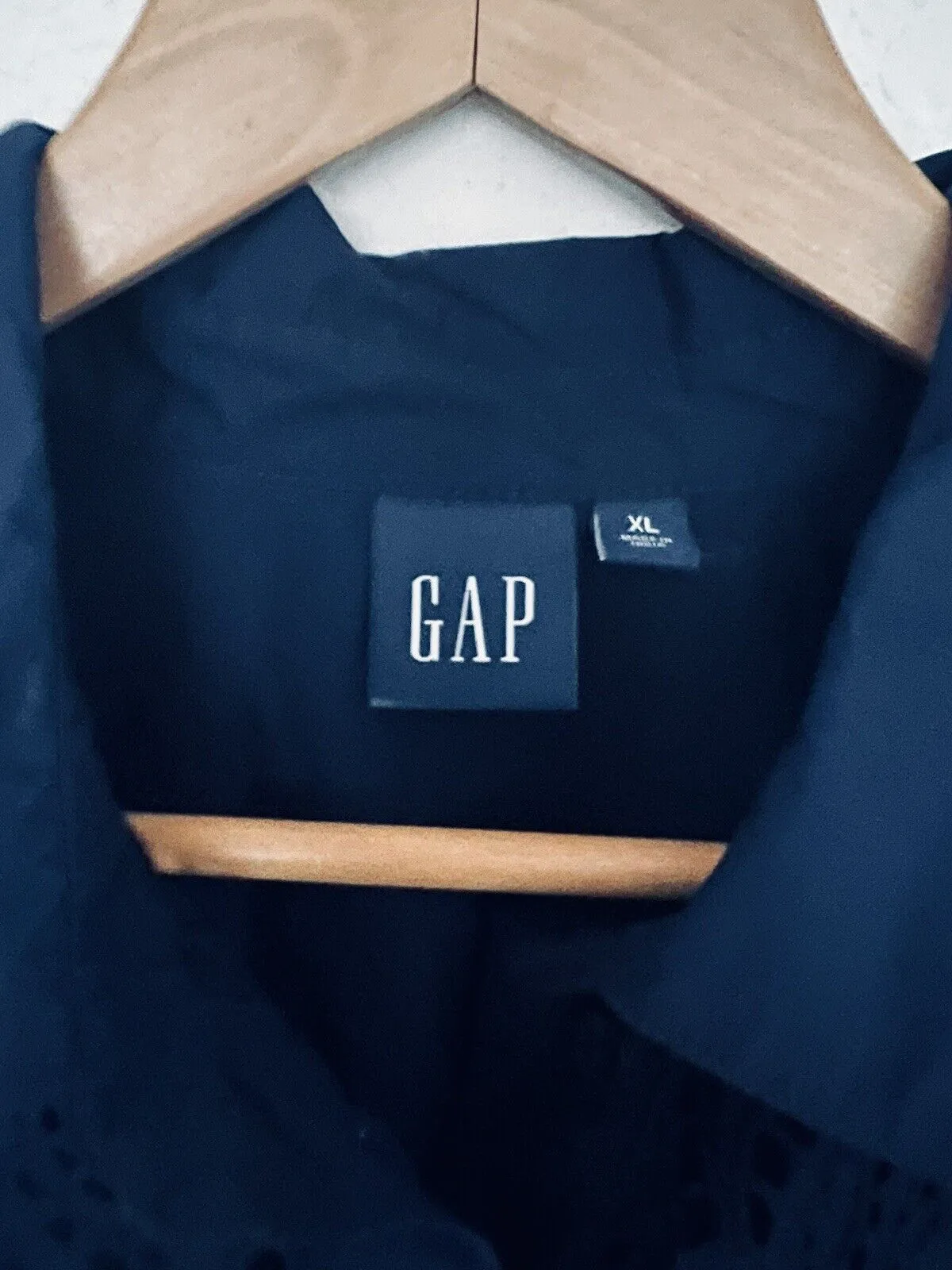 GAP Eyelet Shirt Dress Sz XL Navy Blue 100% Cotton Crochet Tie Pockets Boho