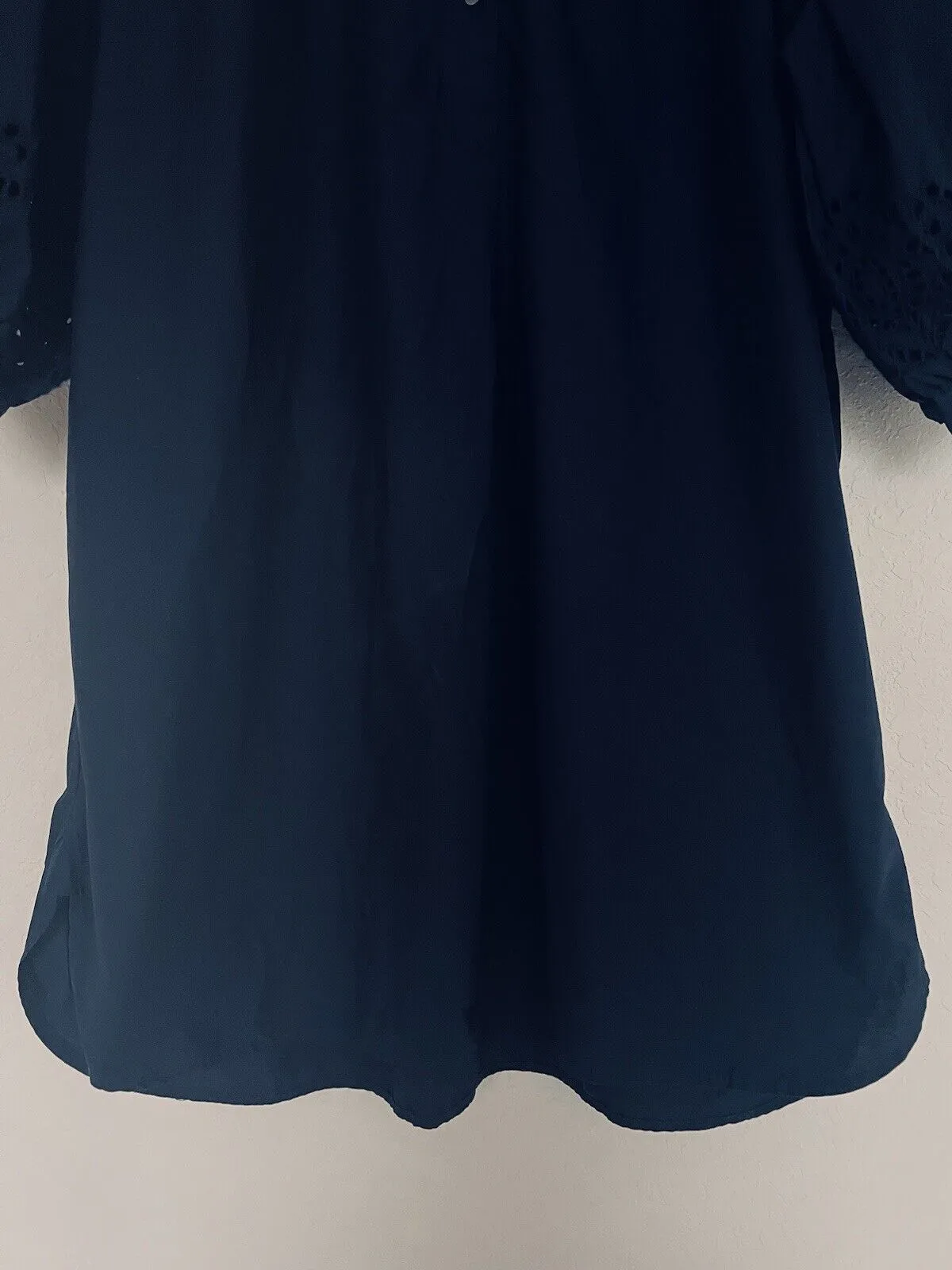 GAP Eyelet Shirt Dress Sz XL Navy Blue 100% Cotton Crochet Tie Pockets Boho