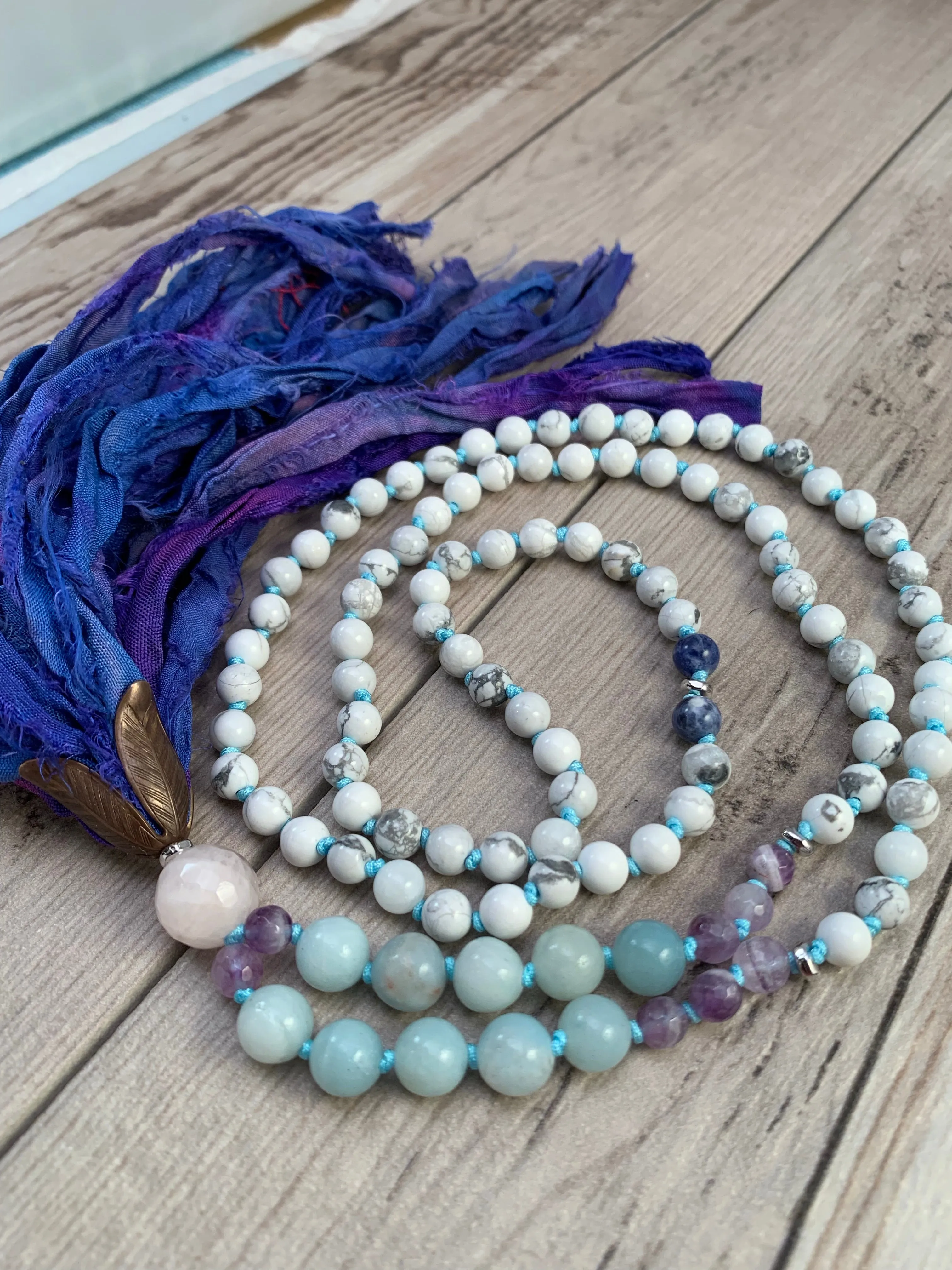 Gemstone Mala Necklace with Sari Silk Tassel