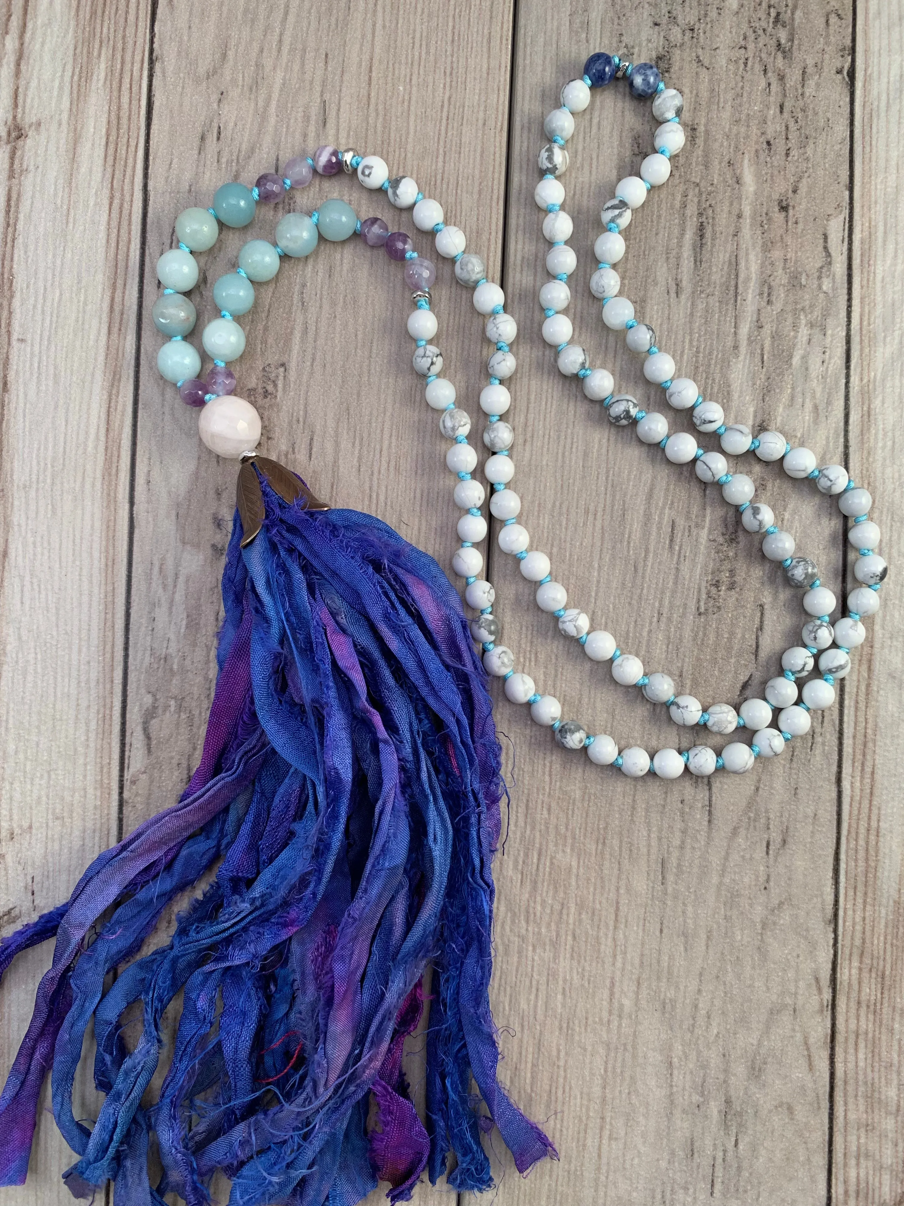 Gemstone Mala Necklace with Sari Silk Tassel
