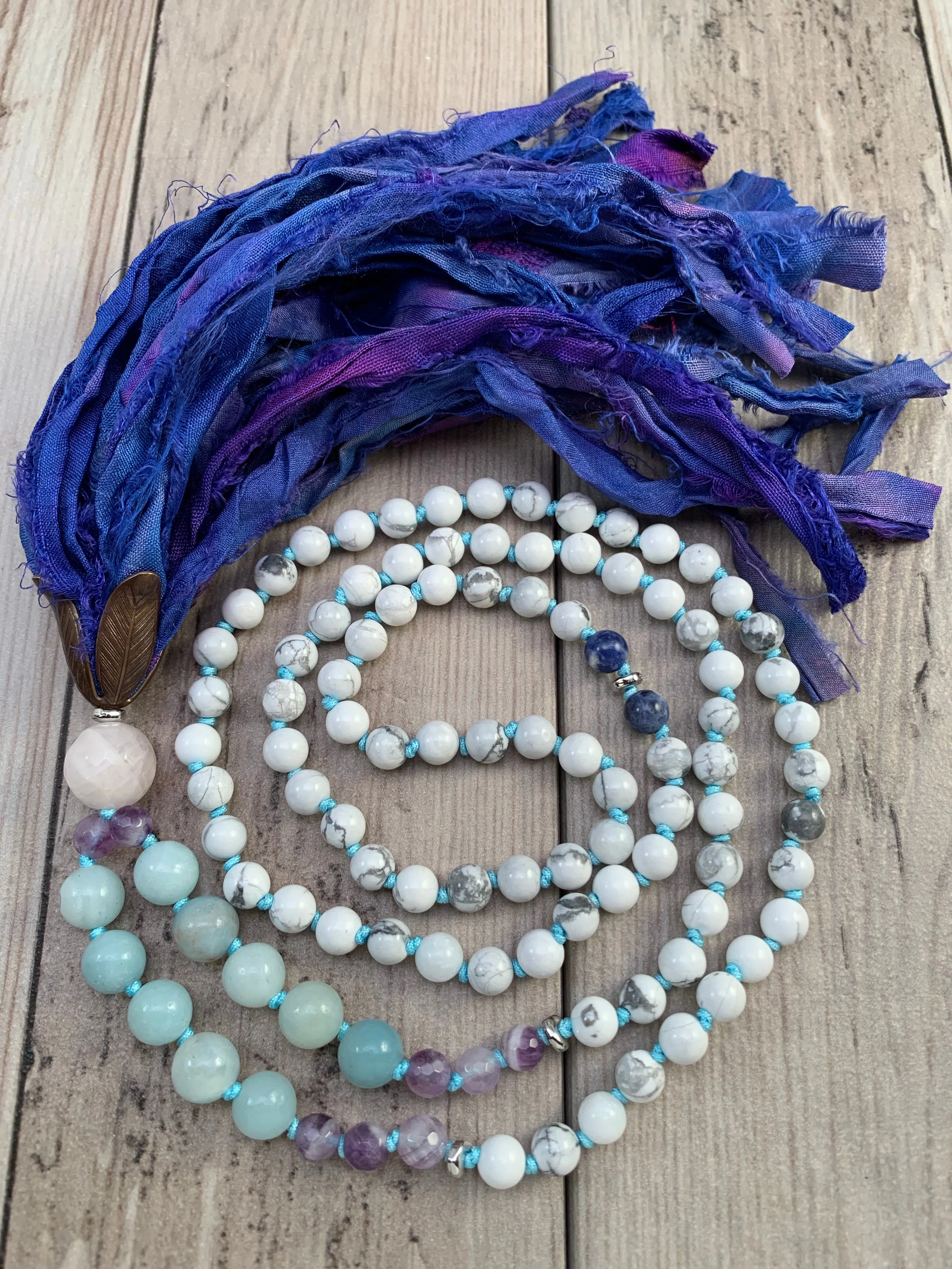 Gemstone Mala Necklace with Sari Silk Tassel