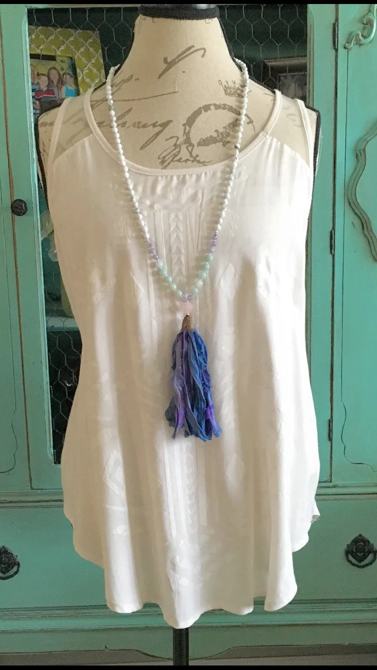 Gemstone Mala Necklace with Sari Silk Tassel