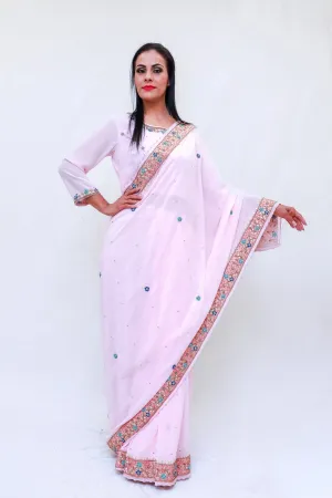 Georgette Hand Embroidery Sari (Saree) with Crystals