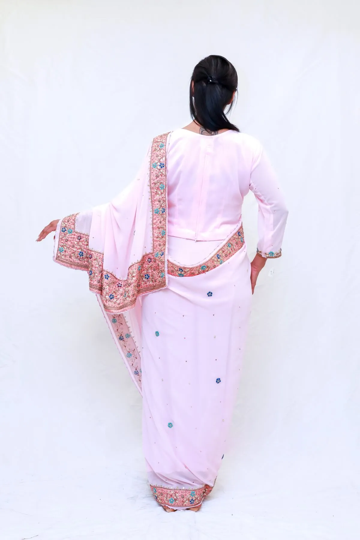 Georgette Hand Embroidery Sari (Saree) with Crystals