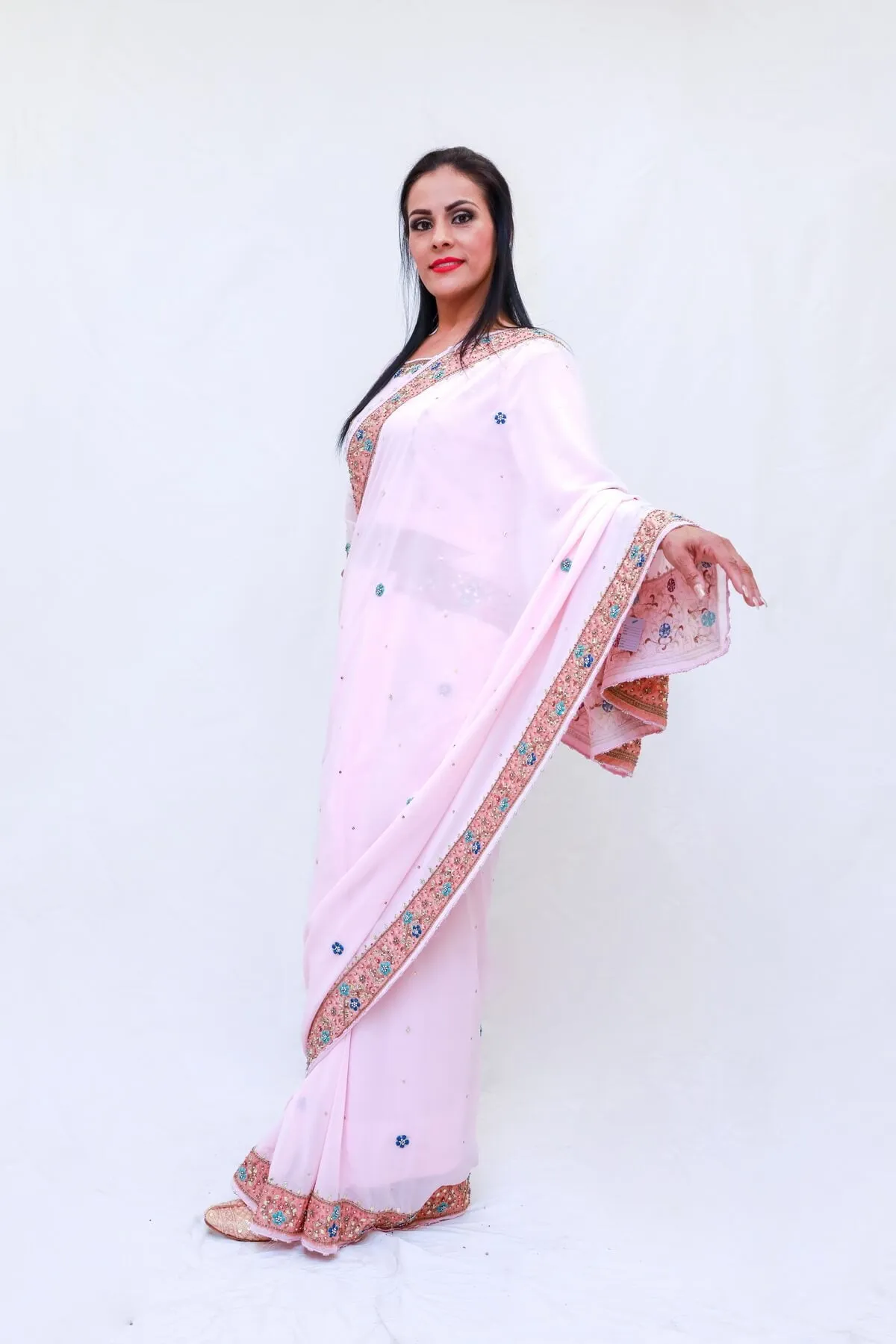 Georgette Hand Embroidery Sari (Saree) with Crystals