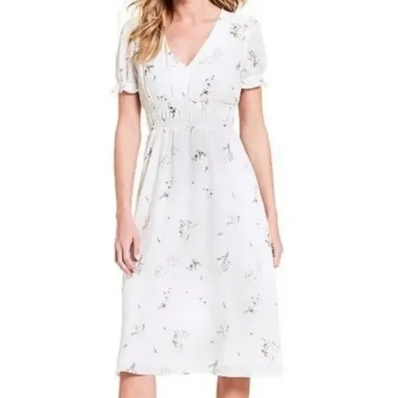 Gianni Bini Midi Floral Ruffle Puffy Sleeve Dress in Size Large