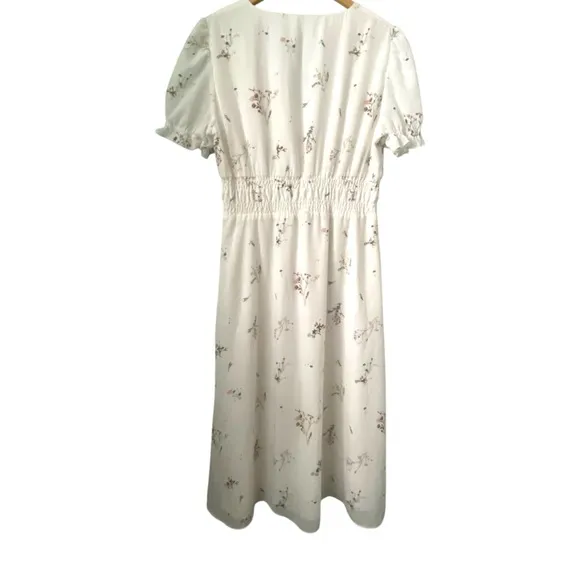 Gianni Bini Midi Floral Ruffle Puffy Sleeve Dress in Size Large