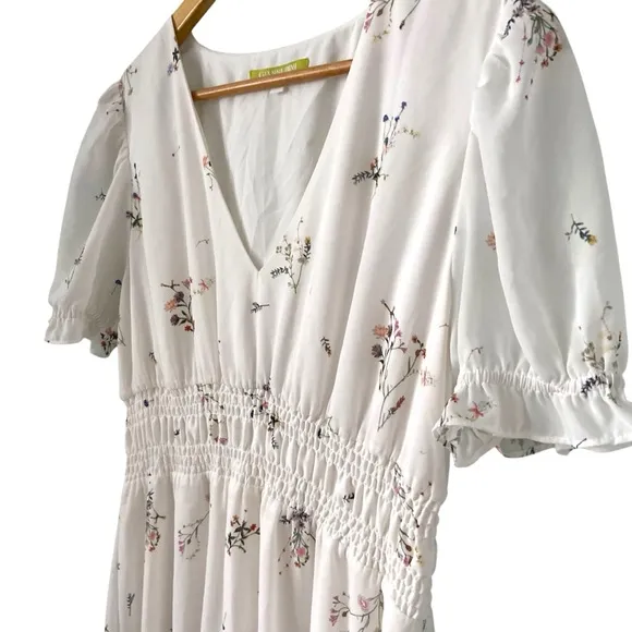 Gianni Bini Midi Floral Ruffle Puffy Sleeve Dress in Size Large