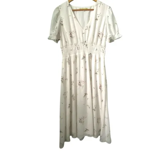 Gianni Bini Midi Floral Ruffle Puffy Sleeve Dress in Size Large
