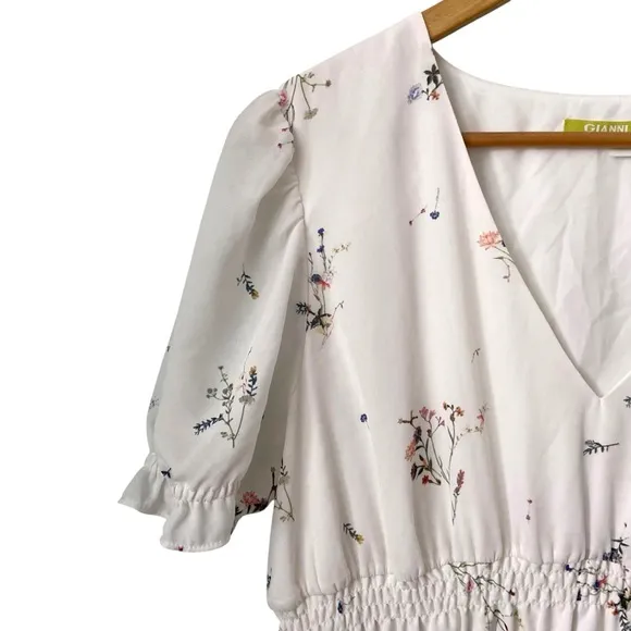 Gianni Bini Midi Floral Ruffle Puffy Sleeve Dress in Size Large