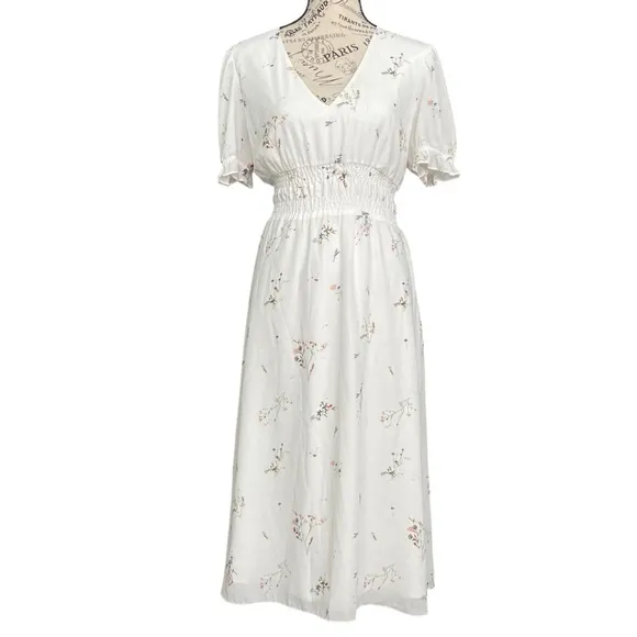 Gianni Bini Midi Floral Ruffle Puffy Sleeve Dress in Size Large
