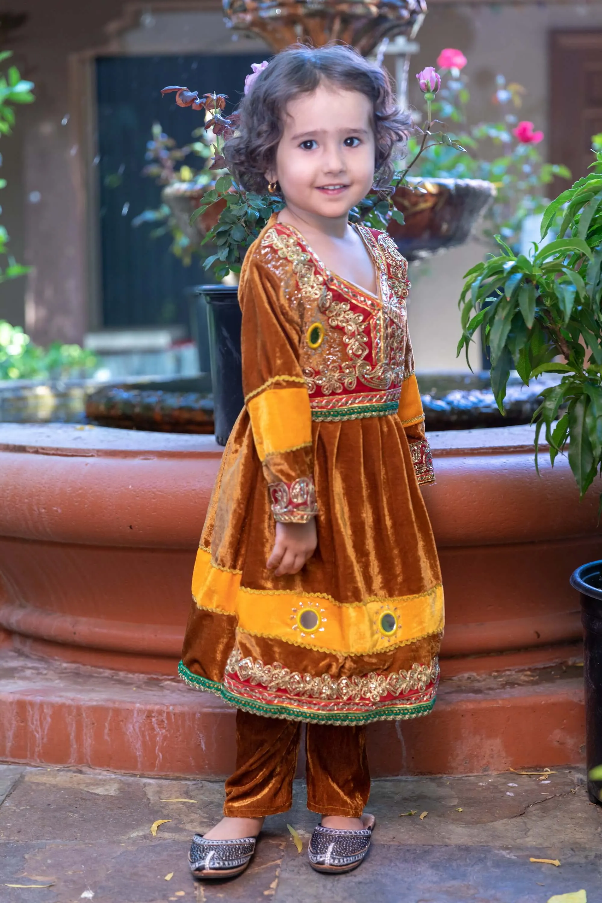 Girls Afghan Velvet Dress-Frock