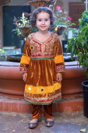 Girls Afghan Velvet Dress-Frock
