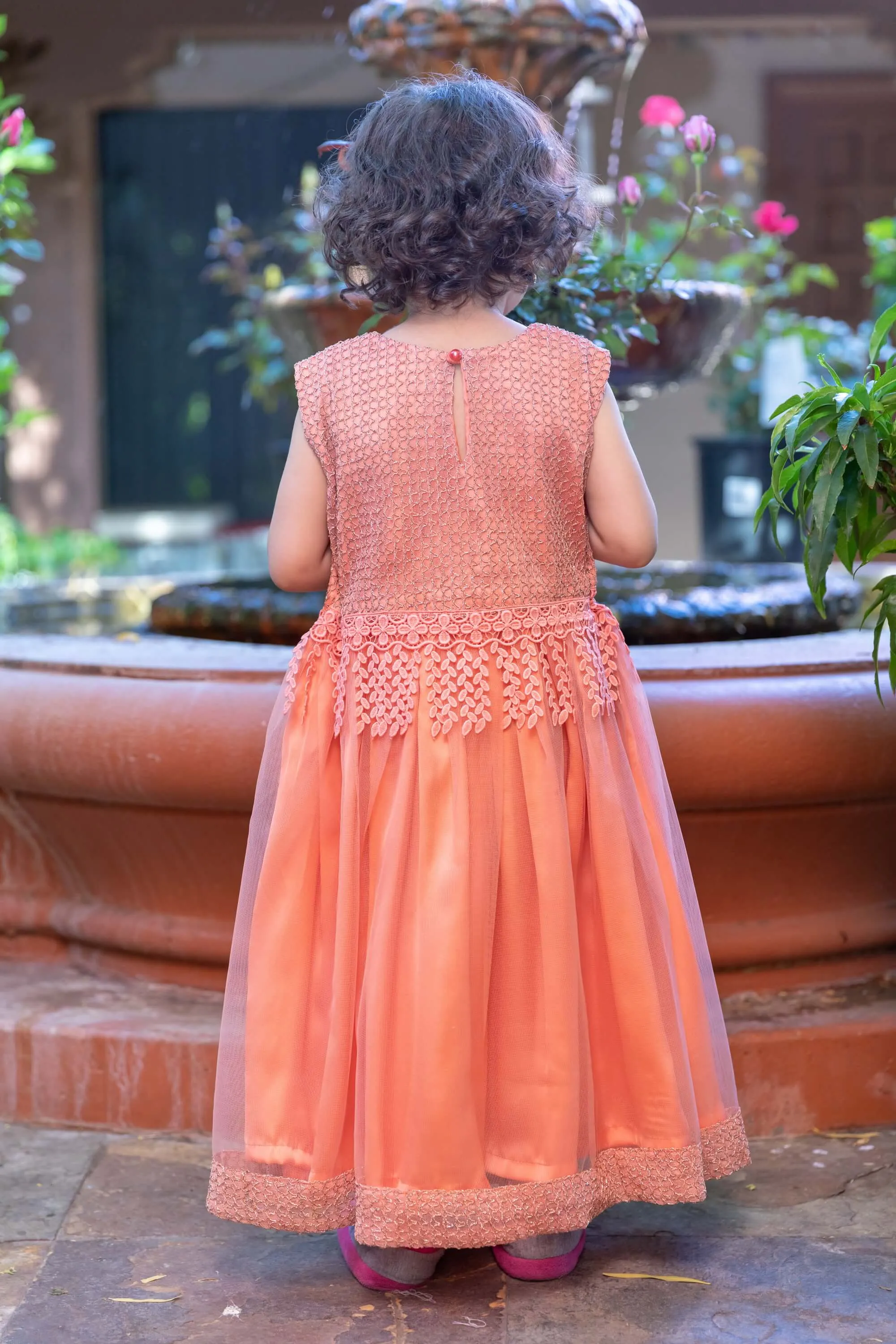 Girls Peach Net Dress