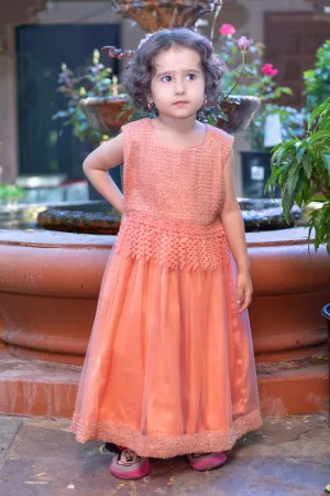 Girls Peach Net Dress