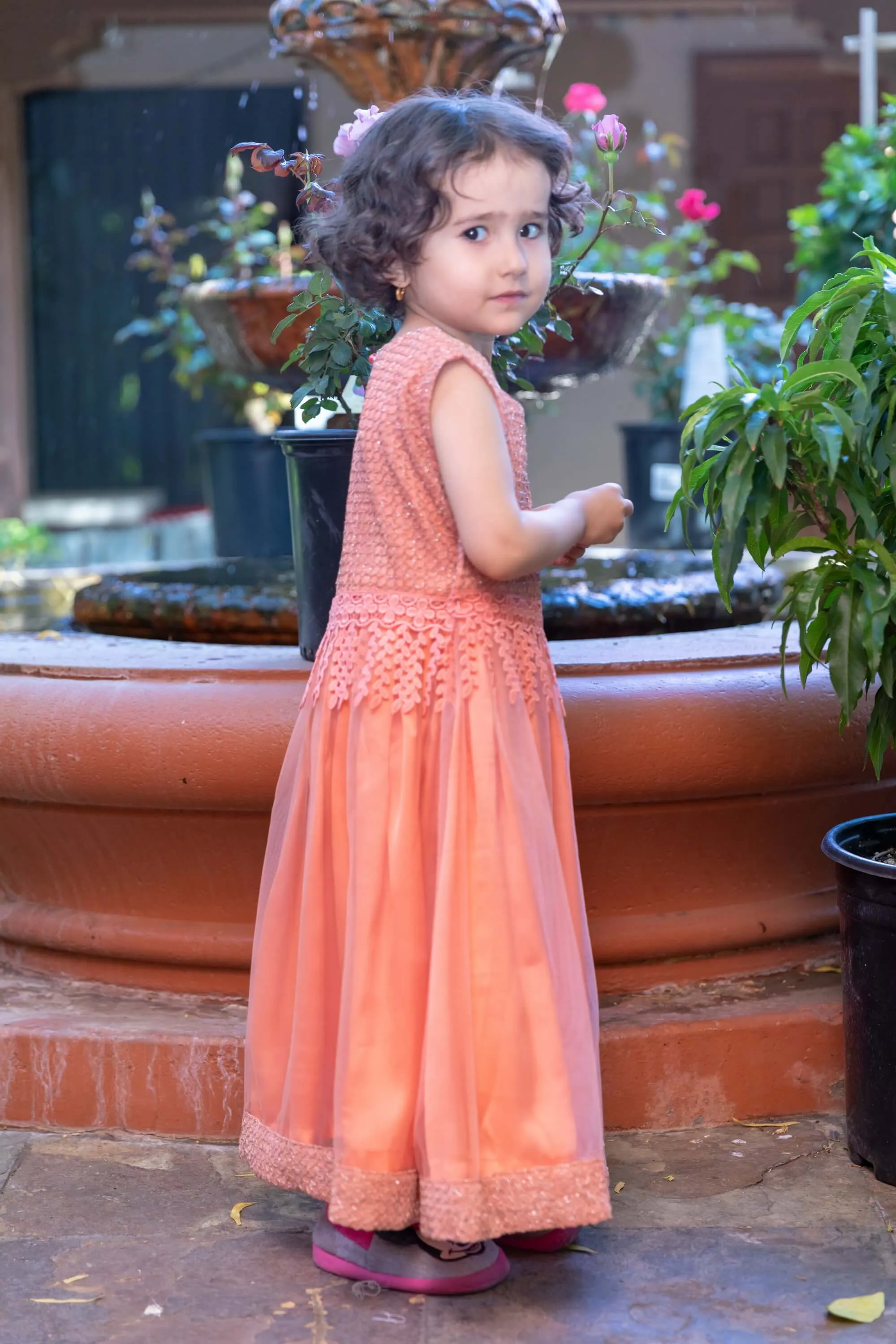 Girls Peach Net Dress