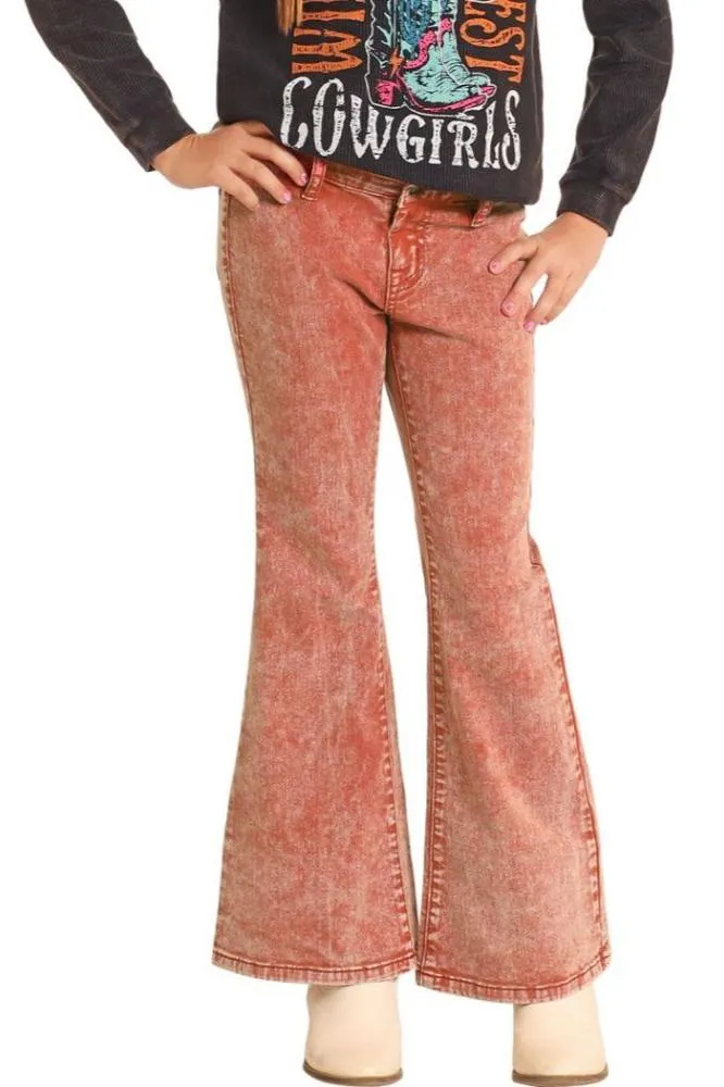 Girls Rust Button Flare Jean