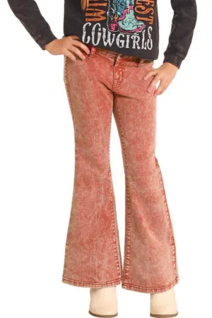 Girls Rust Button Flare Jean