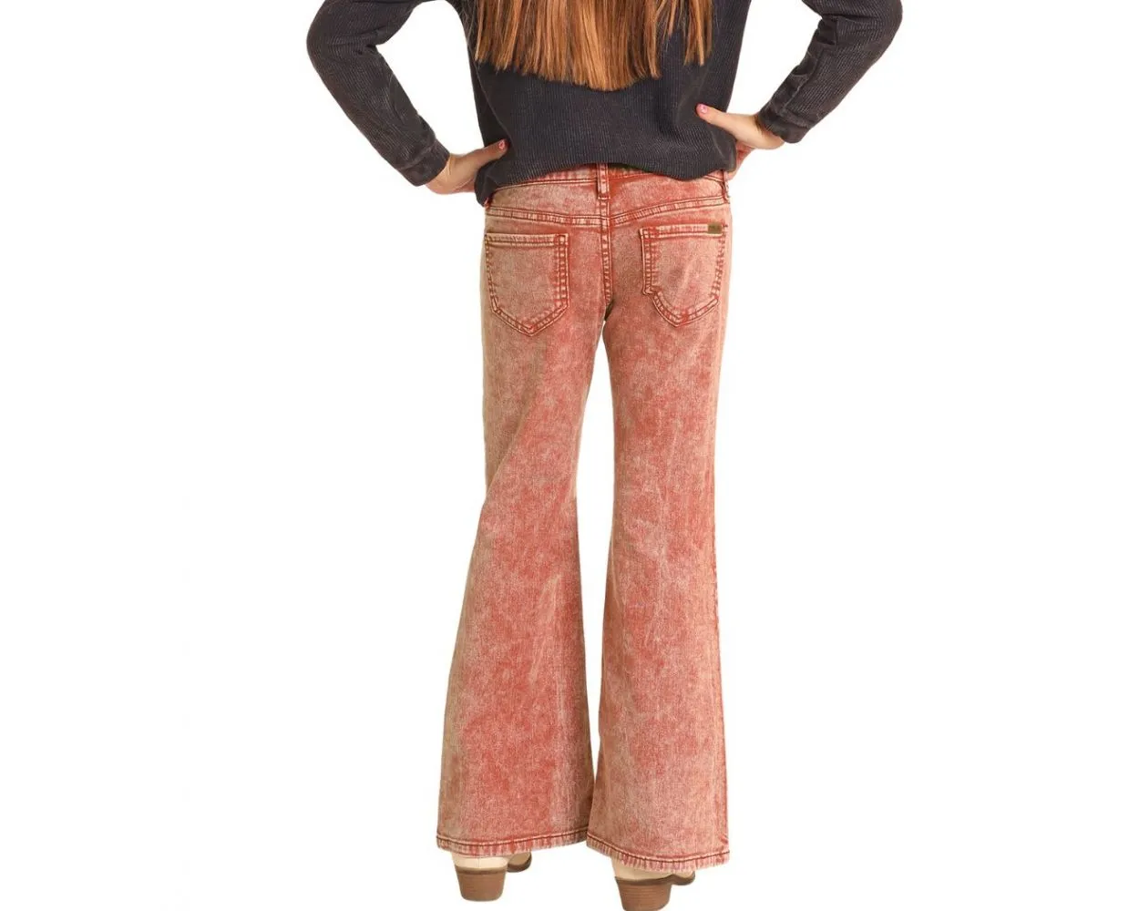 Girls Rust Button Flare Jean