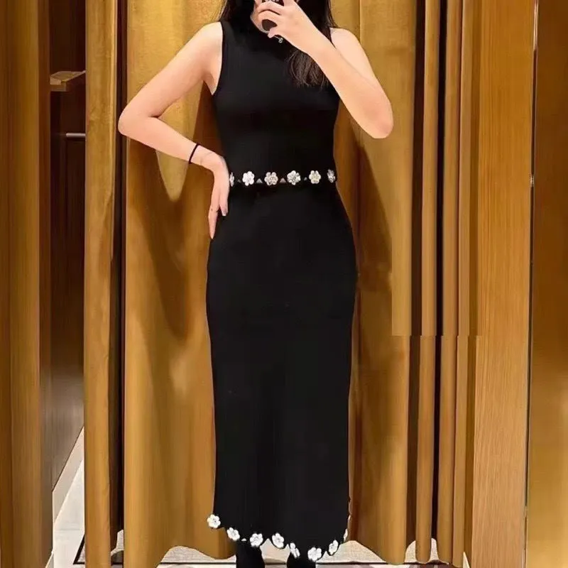 Glamorous Flower Sequined Vest Top and Slit Skirt Two-Piece Set