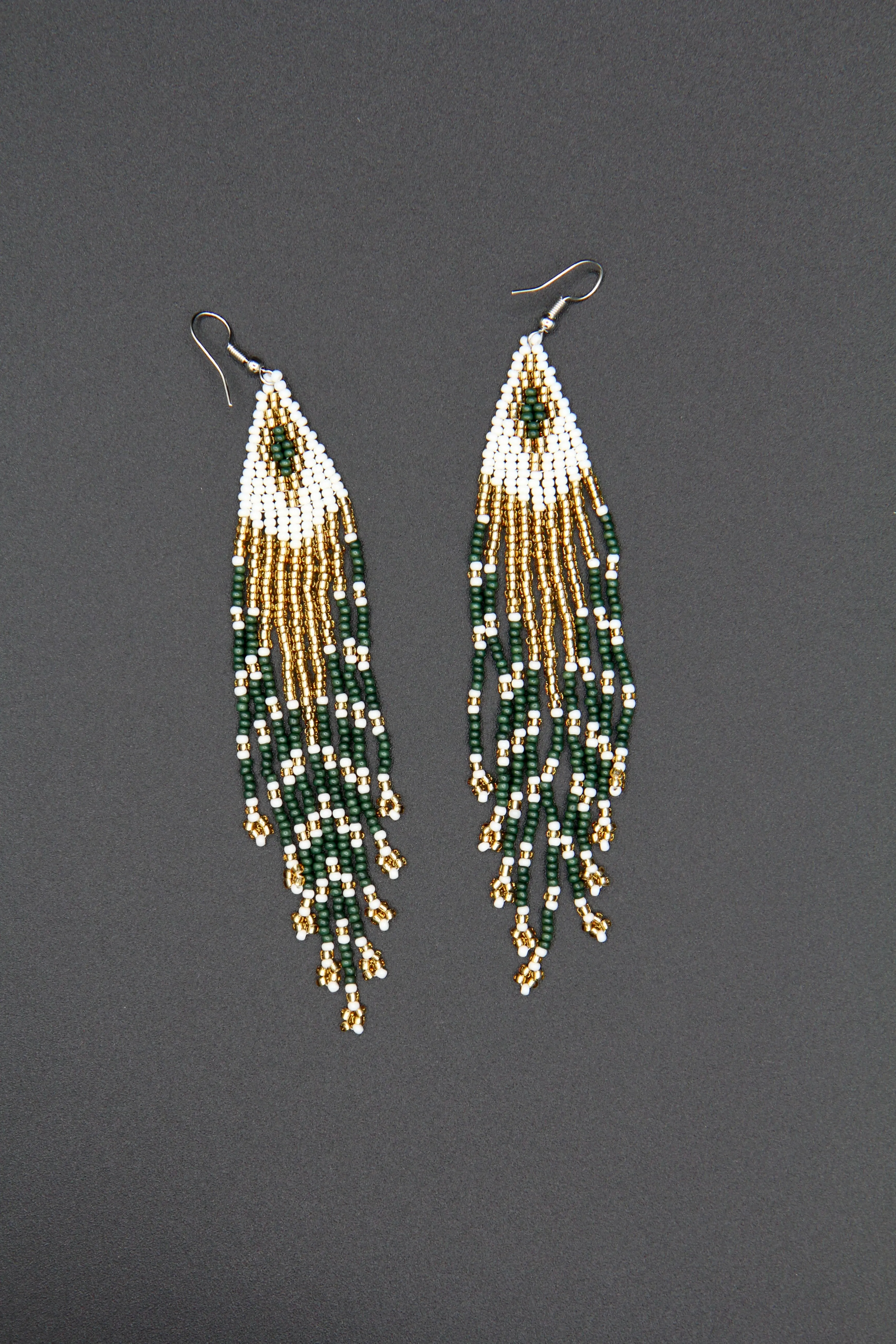 Gold and Green Tassel Drop Earrings