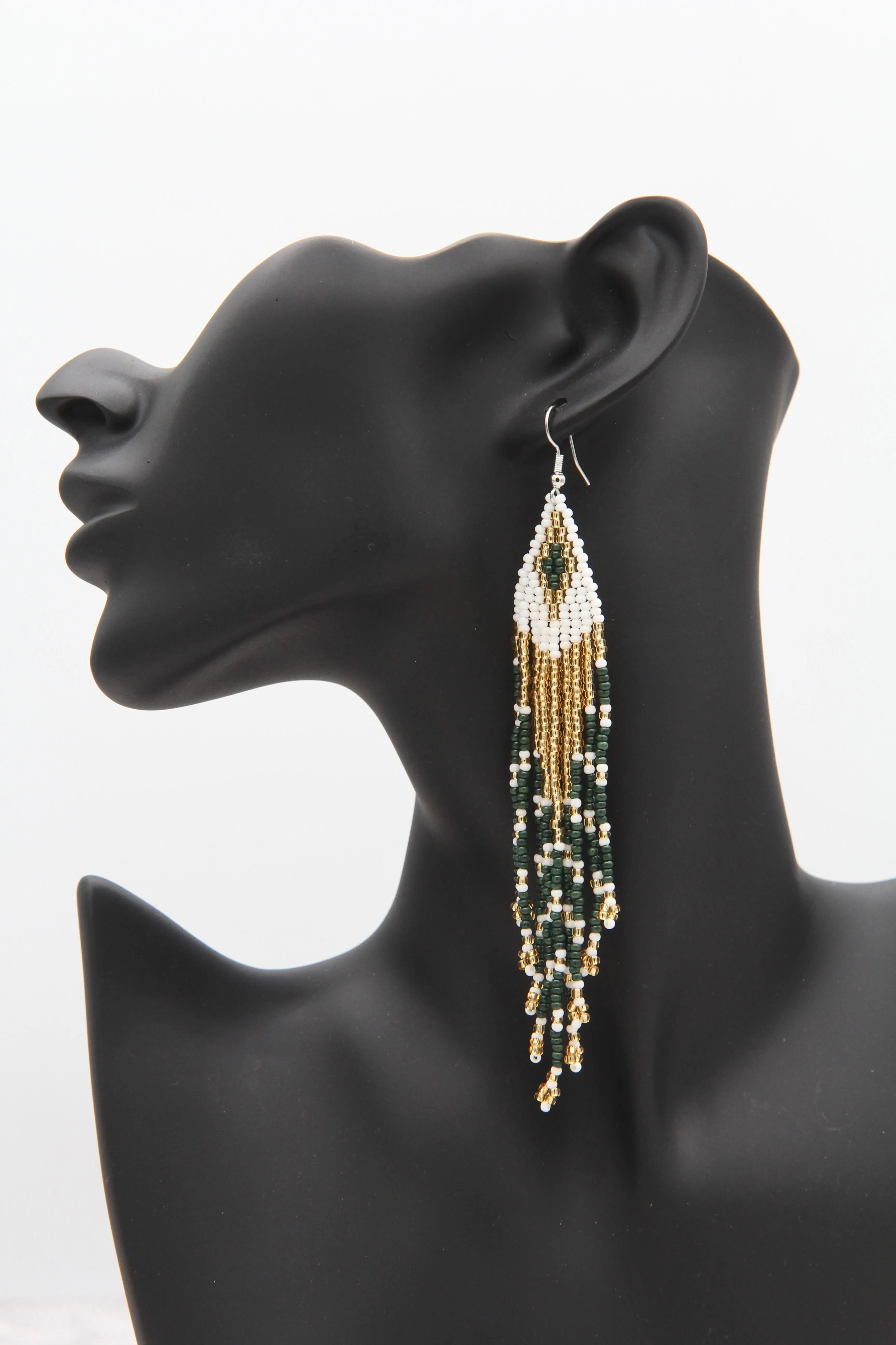 Gold and Green Tassel Drop Earrings