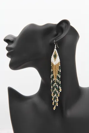 Gold and Green Tassel Drop Earrings