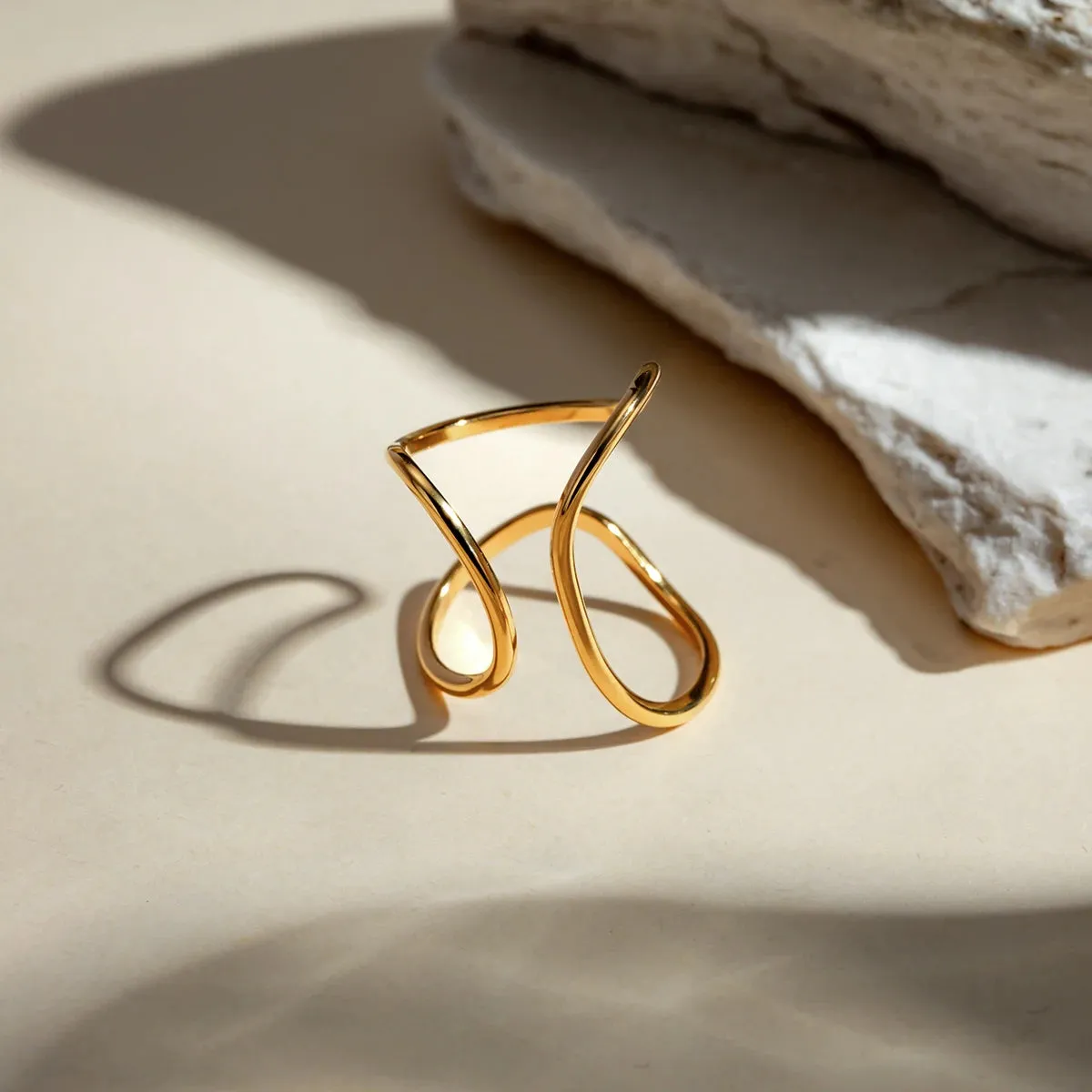 Gold Color Minimalist Lines Opening Ring