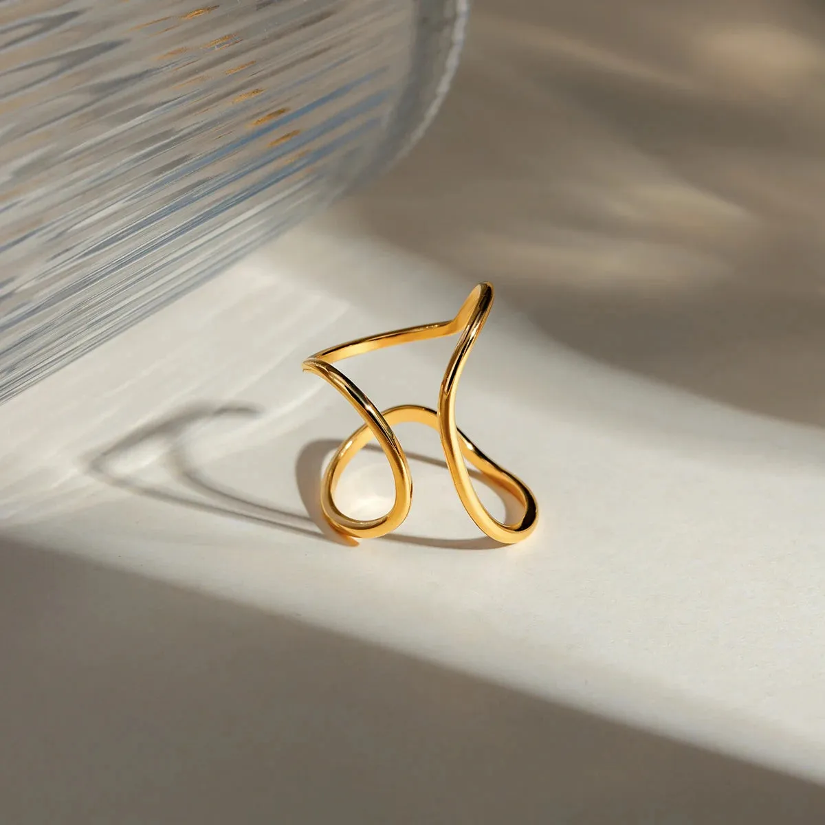 Gold Color Minimalist Lines Opening Ring