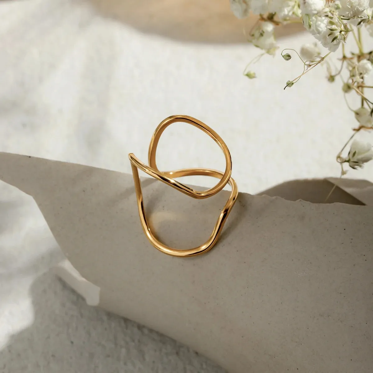Gold Color Minimalist Lines Opening Ring