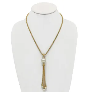 Gold Cream Pearl Tassel Necklace# SWR-CP3661NKGD(DD4)