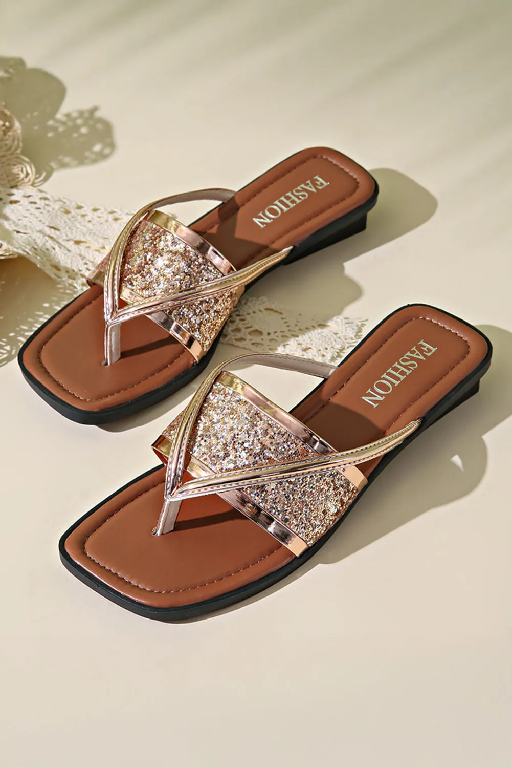 Gold Glitter Clip Toe Sandal