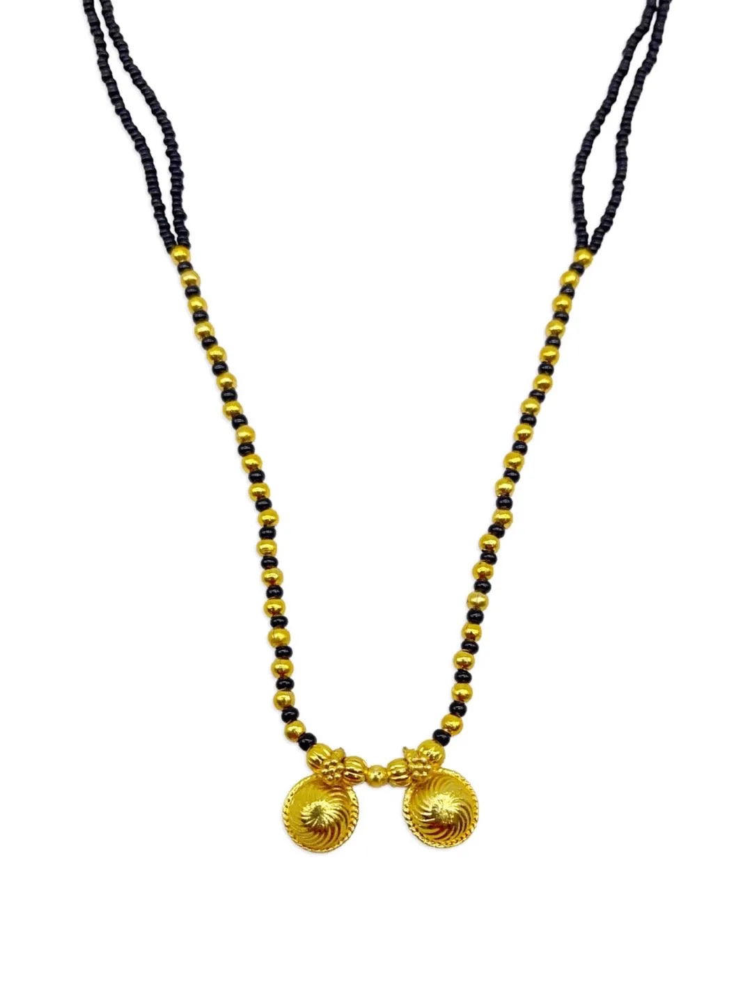 Gold Plated Maharashtrian Short Mangalsutra Vati Designs Simple Gold And Black Beads Chain