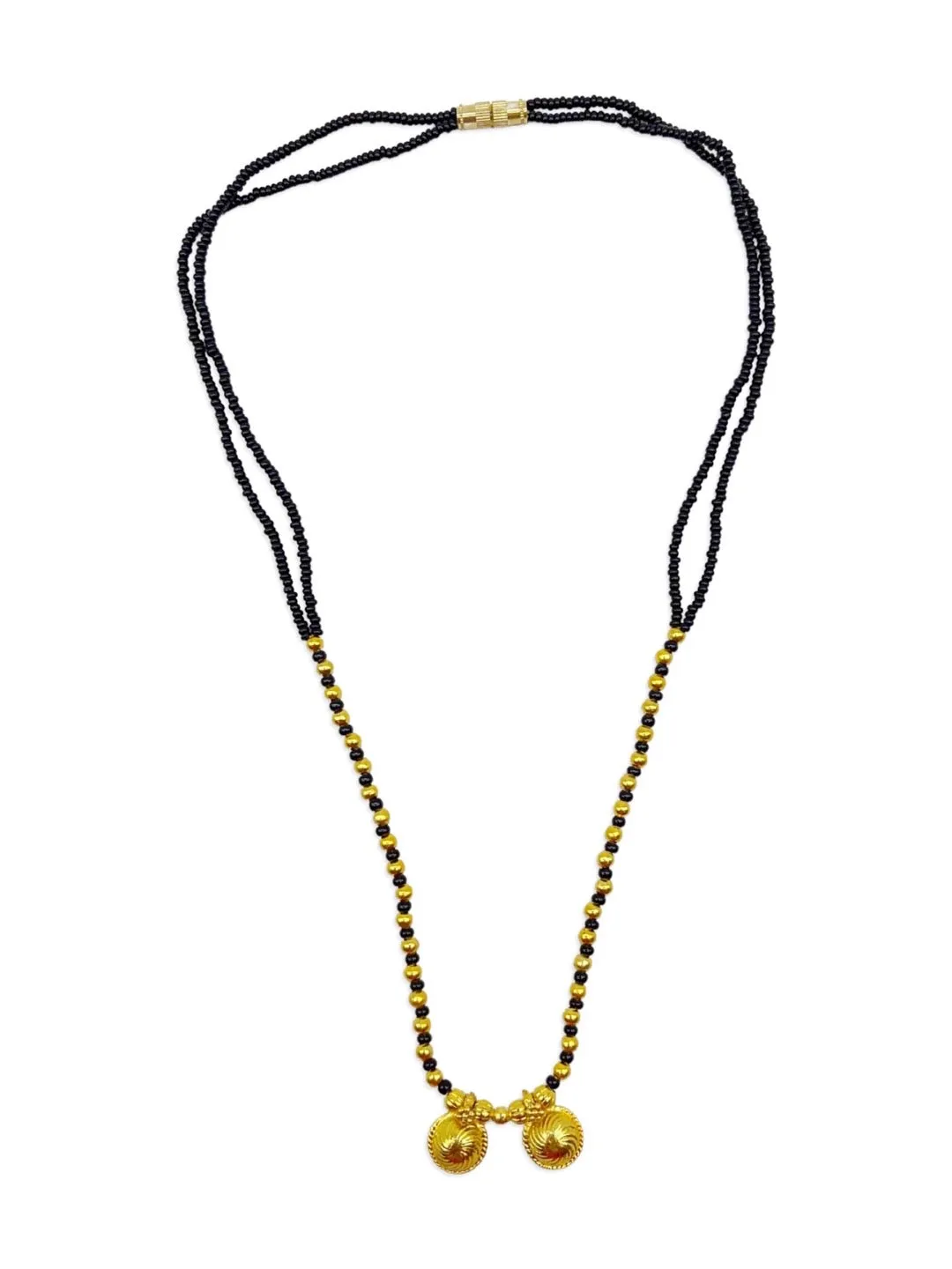 Gold Plated Maharashtrian Short Mangalsutra Vati Designs Simple Gold And Black Beads Chain