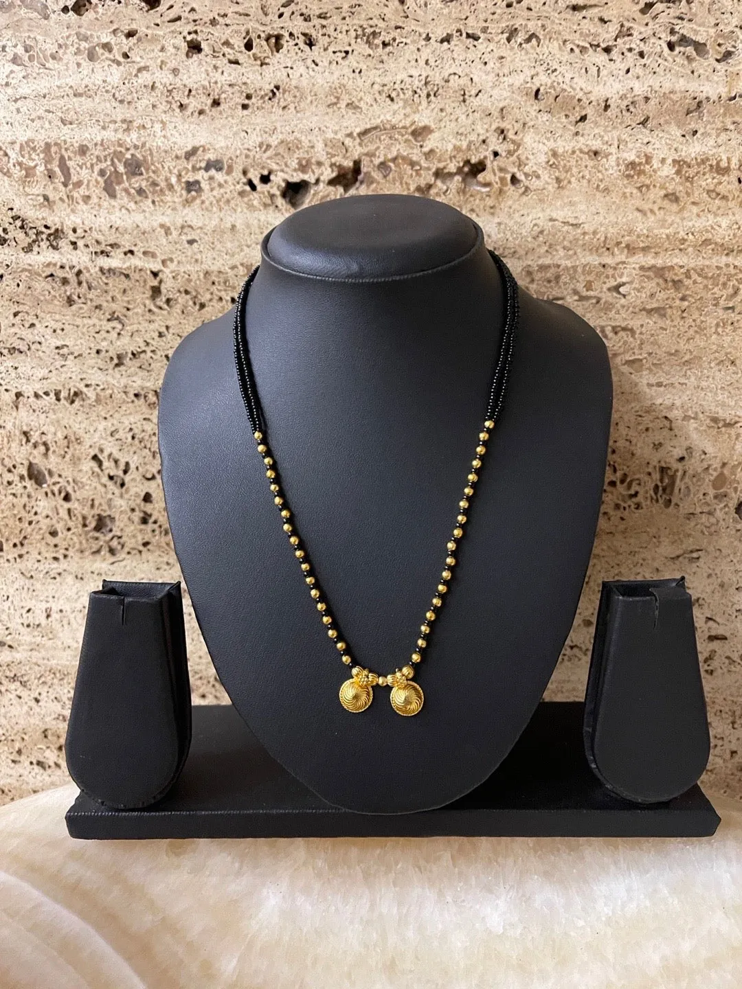 Gold Plated Maharashtrian Short Mangalsutra Vati Designs Simple Gold And Black Beads Chain