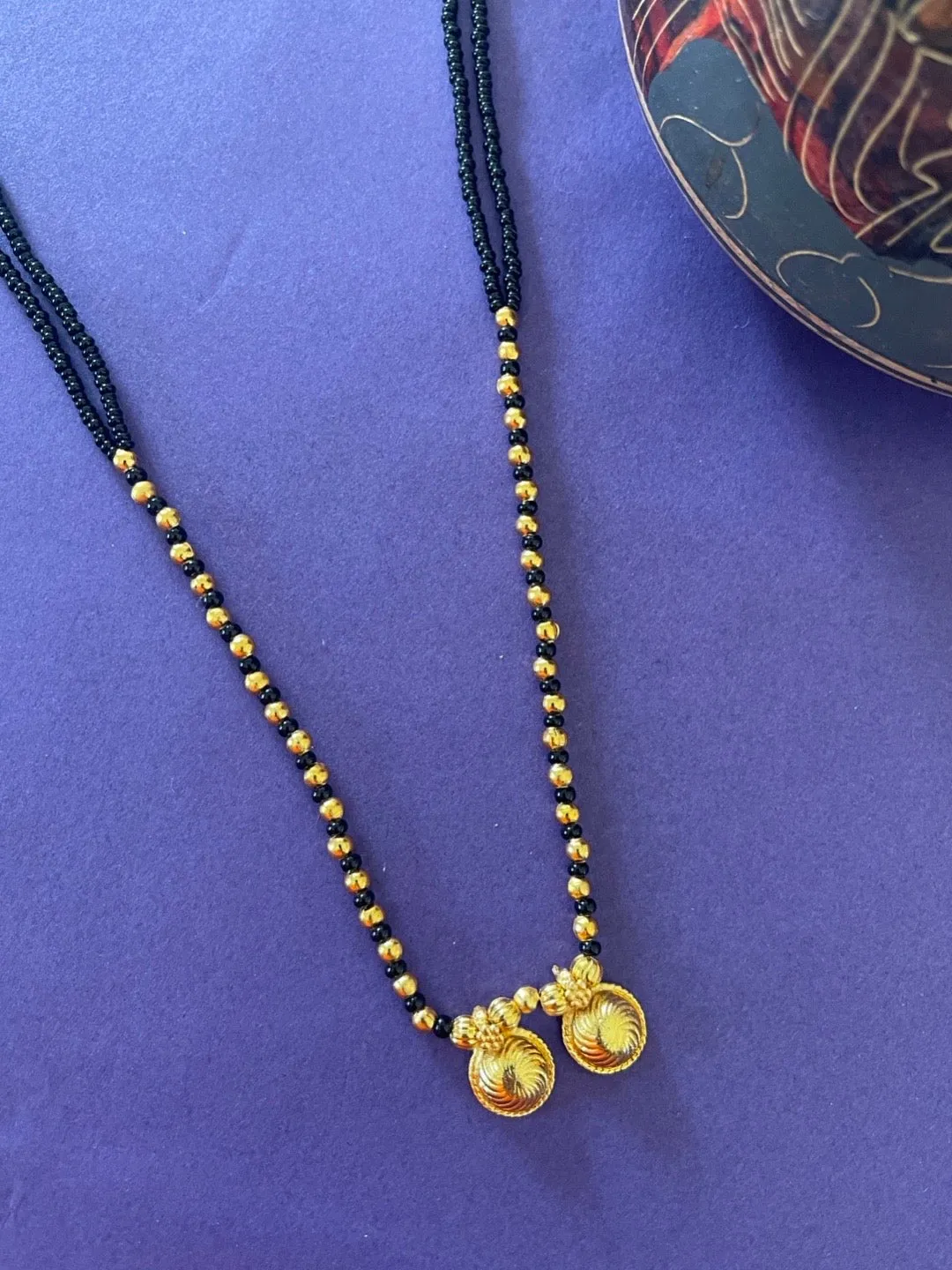 Gold Plated Maharashtrian Short Mangalsutra Vati Designs Simple Gold And Black Beads Chain