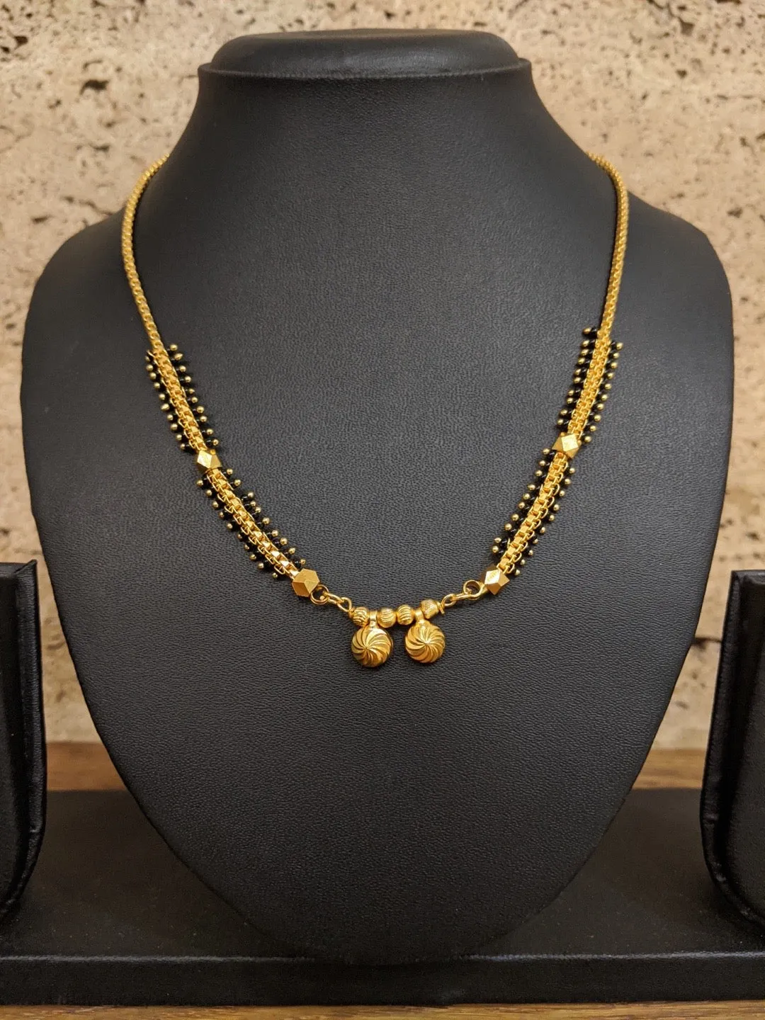 Gold Plated Short Mangalsutra Vati Designs In Traditional Marathi Style Black Beads Gold Chain