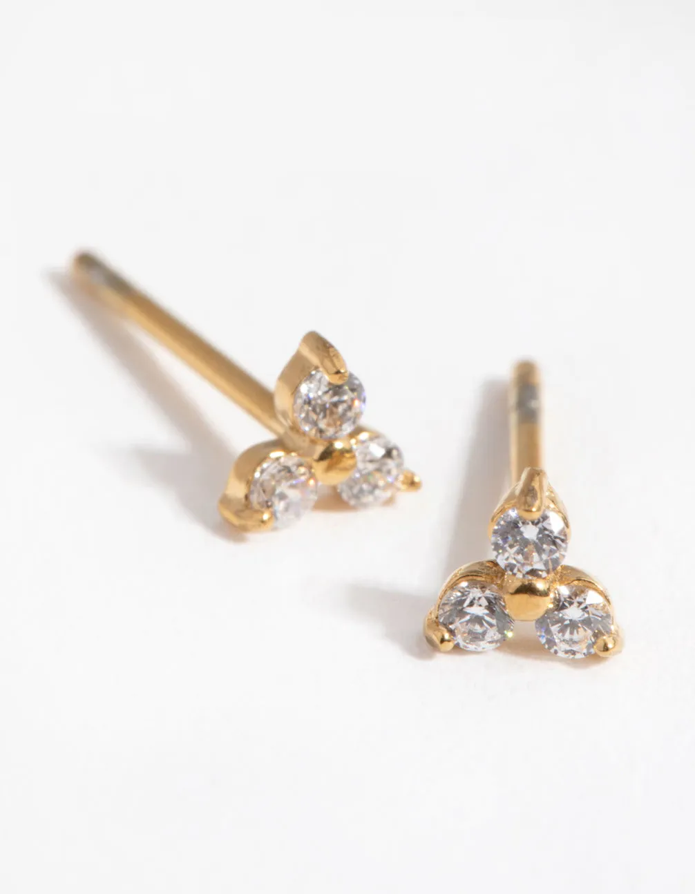 Gold Plated Surgical Steel Cubic Zirconia Trio Cluster Stud Earrings