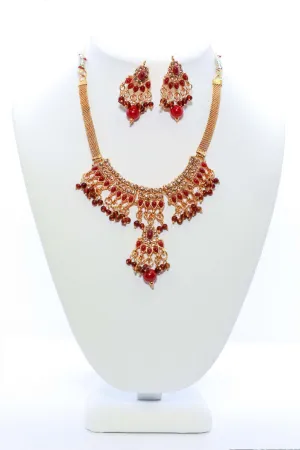 Golden and Red Necklace and Earring Set