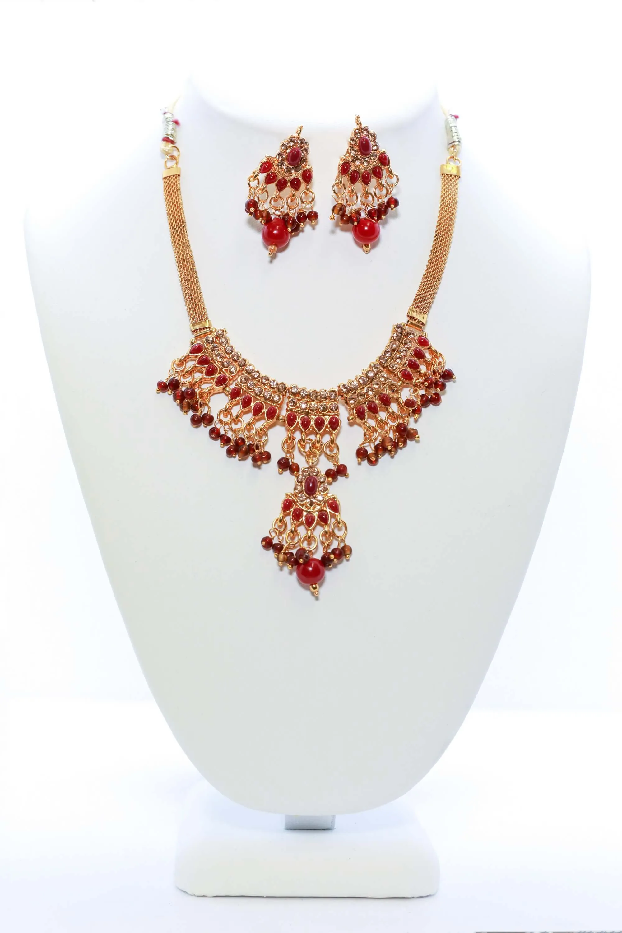Golden and Red Necklace and Earring Set