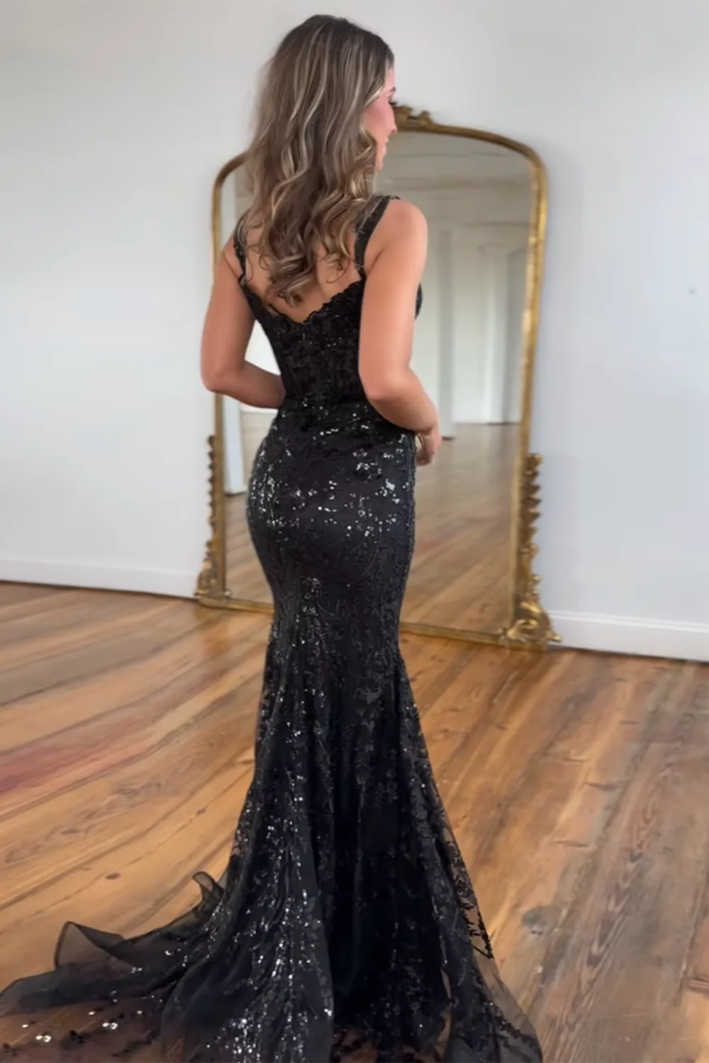 Golden Sparkly Mermaid Off The Shoulder Corset Prom Dress with Slit