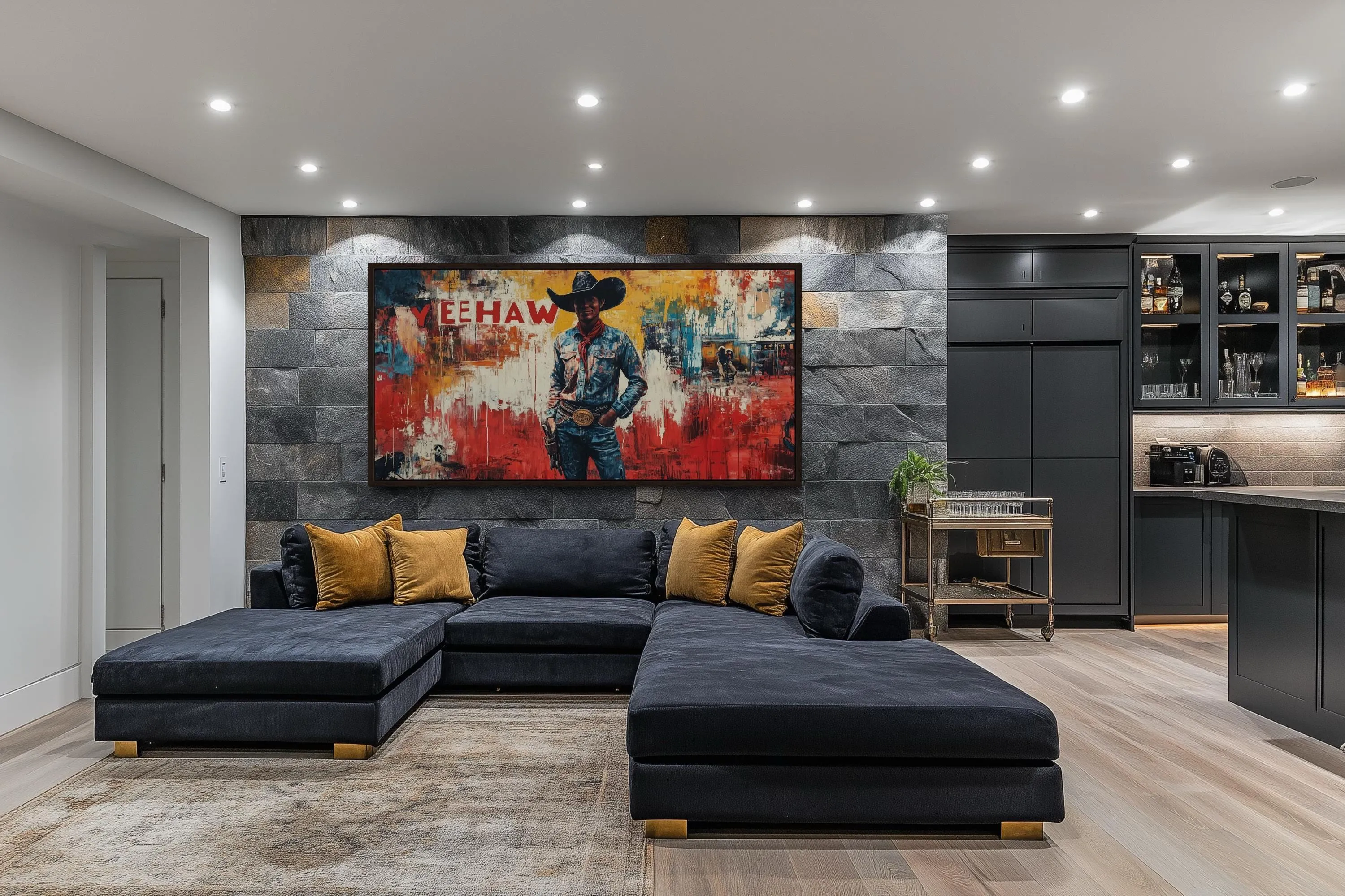 Graffiti Cowboy Yeehaw Funny Western Framed Canvas Wall Art For Man Cave Decor
