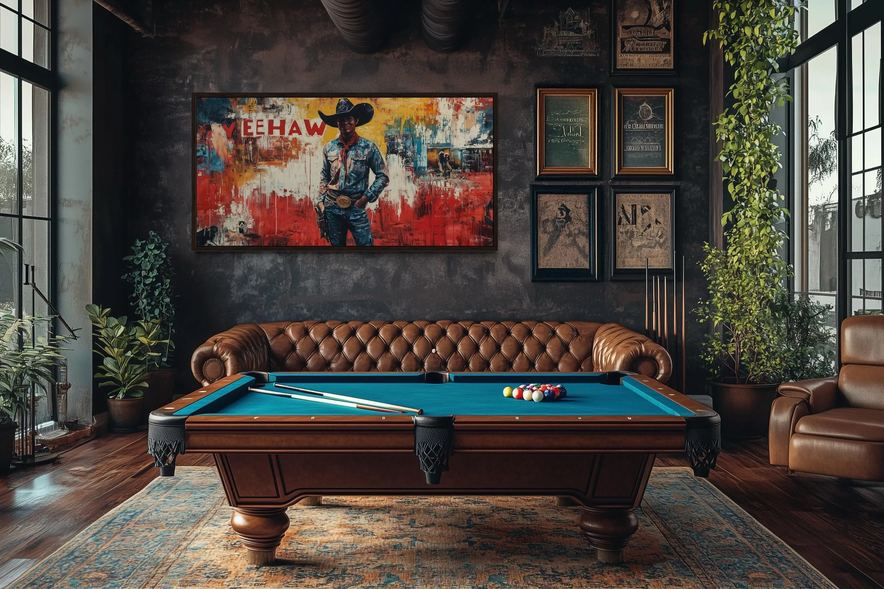 Graffiti Cowboy Yeehaw Funny Western Framed Canvas Wall Art For Man Cave Decor