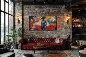 Graffiti Cowboy Yeehaw Funny Western Framed Canvas Wall Art For Man Cave Decor