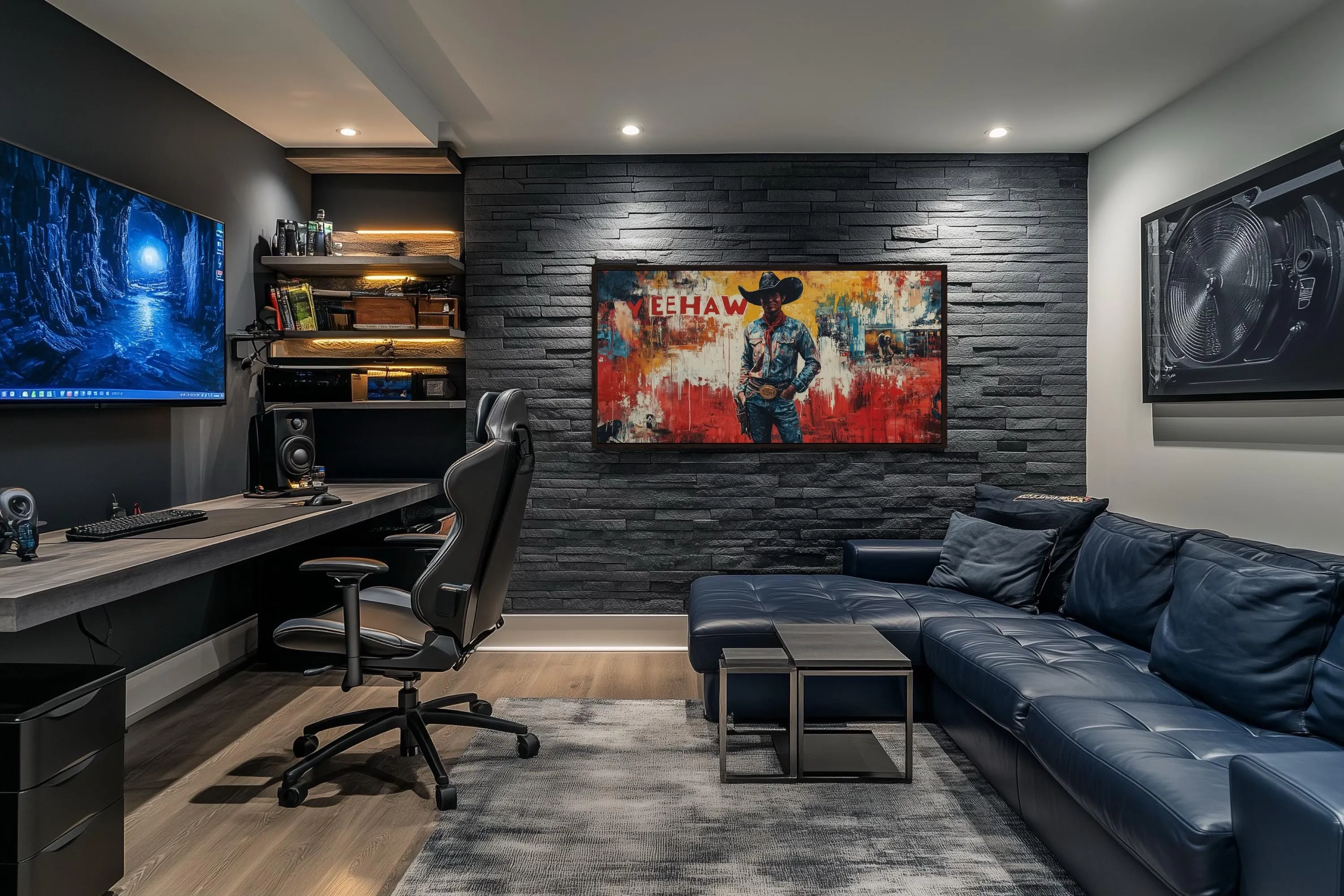 Graffiti Cowboy Yeehaw Funny Western Framed Canvas Wall Art For Man Cave Decor